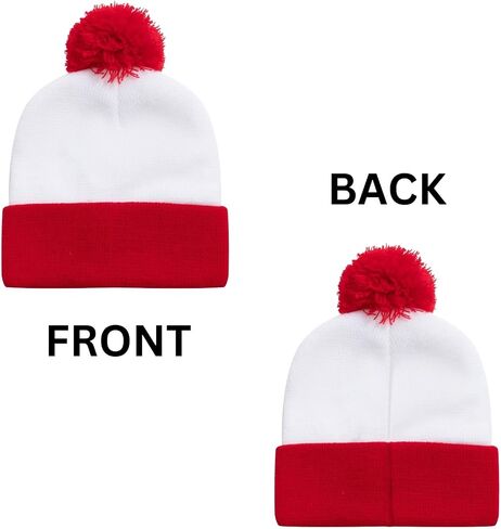 Red White Beanie for Women Men Warm Pompom Beanie Hats for Winter Christmas Cuff Knit Beanies in Saudi Arabia