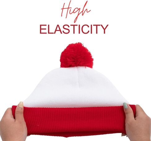 Red White Beanie for Women Men Warm Pompom Beanie Hats for Winter Christmas Cuff Knit Beanies in Saudi Arabia