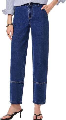 EVALESS Barrel Jeans for Women High Waisted Wide Leg Cropped Denim Pants Baggy Boyfriend Jean in Kuwait