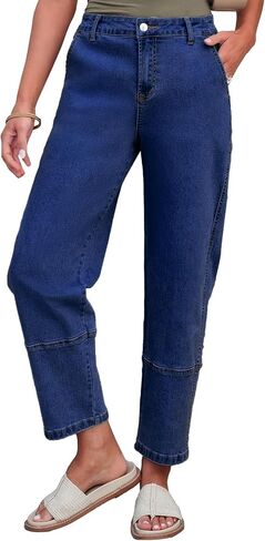 EVALESS Barrel Jeans for Women High Waisted Wide Leg Cropped Denim Pants Baggy Boyfriend Jean in Kuwait