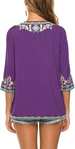 Grosy Womens Casual Summer Tops, Hippie Clothes, Traditional Floral Embroidered Boho Shirt, Mexican Peasant Blouses for Women in Saudi Arabia