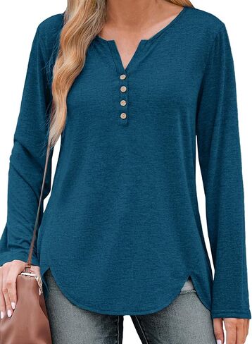 Bloggerlove Womens Long Sleeve T Shirts Button Down 2024 Fall Casual Basic Tee Business Blouses Tops Ladies Clothes in Saudi Arabia