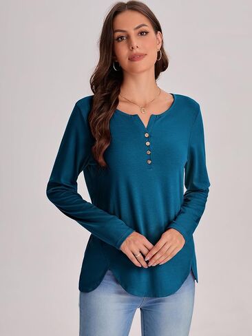 Bloggerlove Womens Long Sleeve T Shirts Button Down 2024 Fall Casual Basic Tee Business Blouses Tops Ladies Clothes in Saudi Arabia