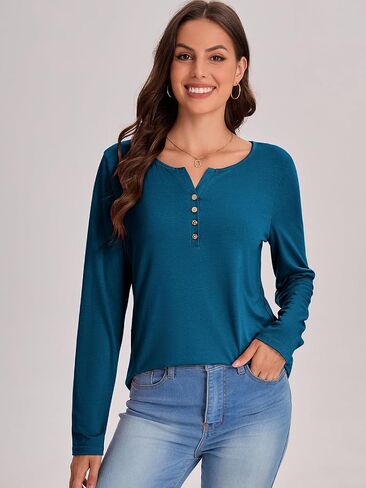 Bloggerlove Womens Long Sleeve T Shirts Button Down 2024 Fall Casual Basic Tee Business Blouses Tops Ladies Clothes in Saudi Arabia
