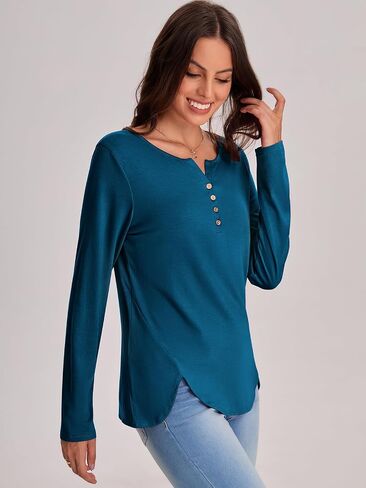 Bloggerlove Womens Long Sleeve T Shirts Button Down 2024 Fall Casual Basic Tee Business Blouses Tops Ladies Clothes in Saudi Arabia