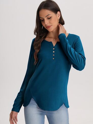 Bloggerlove Womens Long Sleeve T Shirts Button Down 2024 Fall Casual Basic Tee Business Blouses Tops Ladies Clothes in Saudi Arabia