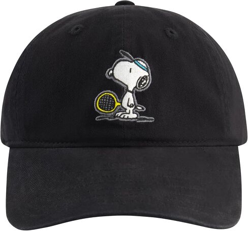 Peanuts Snoopy Tennis Dad Hat, Adult Cotton Baseball Cap with Curved Brim, Black, One Size in Saudi Arabia