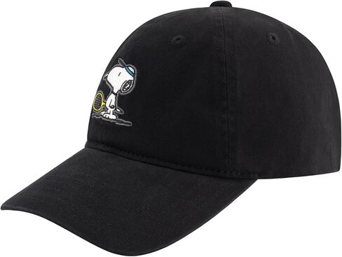 Peanuts Snoopy Tennis Dad Hat, Adult Cotton Baseball Cap with Curved Brim, Black, One Size in Saudi Arabia