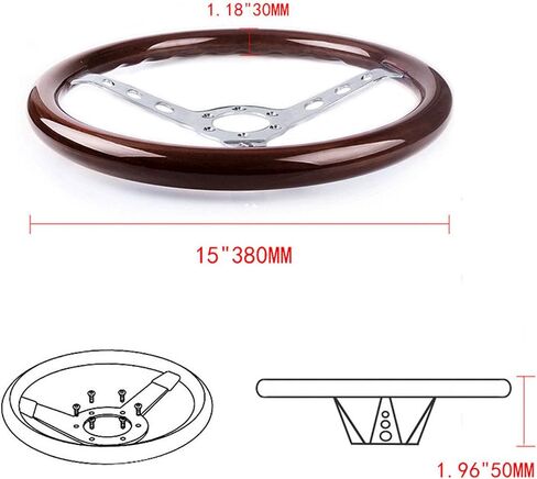 RASTP 15inch 380mm Racing Steering Wheel Wood Grain Steering Wheel Quick Release Steering Wheel Wood Trim Interior (Horn Button&Bolt Kit Set) in Kuwait