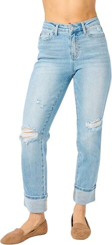 Judy Blue Women's Mid-Rise Americana Flag Cuff Boyfriend Jeans in Kuwait