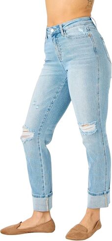 Judy Blue Women's Mid-Rise Americana Flag Cuff Boyfriend Jeans in Kuwait