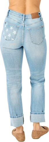 Judy Blue Women's Mid-Rise Americana Flag Cuff Boyfriend Jeans in Kuwait