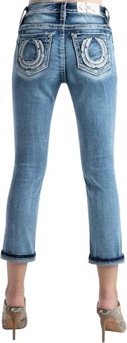 Miss Me Women's Pastel Horseshoe Embellished Pocket Mid-Rise Capri Jeans in Saudi Arabia
