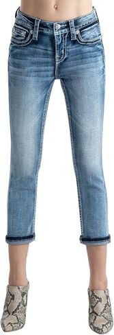 Miss Me Women's Pastel Horseshoe Embellished Pocket Mid-Rise Capri Jeans in Saudi Arabia