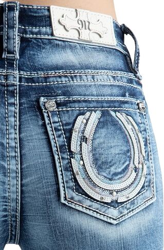 Miss Me Women's Pastel Horseshoe Embellished Pocket Mid-Rise Capri Jeans in Saudi Arabia