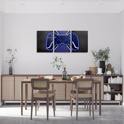 Feelyou Gamer Canvas Wall Art Gaming Bathroom Wall Art for Home Decor 12"x16" 3 Piece for Teens Bedroom Decor Lighting Honeycomb Office Wall Artwork Posters Blue and Black Geometric Wall Painting in Kuwait