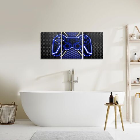 Feelyou Gamer Canvas Wall Art Gaming Bathroom Wall Art for Home Decor 12"x16" 3 Piece for Teens Bedroom Decor Lighting Honeycomb Office Wall Artwork Posters Blue and Black Geometric Wall Painting in Kuwait