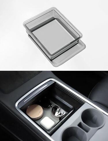 TPARTS Center Console Storage Drawer with Silicone Layer for Tesla Model 3/Y Accessories Interior, Translucent Smoke Gray Organizer Tray, Maximize Storage Space in Kuwait