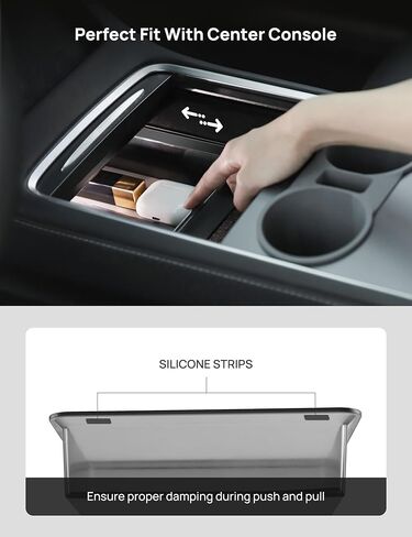 TPARTS Center Console Storage Drawer with Silicone Layer for Tesla Model 3/Y Accessories Interior, Translucent Smoke Gray Organizer Tray, Maximize Storage Space in Kuwait