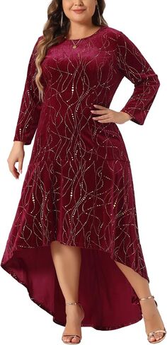 Agnes Orinda Plus Size Dresses for Women 3/4 Sleeves Mermaid High Low Hem Maxi Velvet Formal Dress in Saudi Arabia