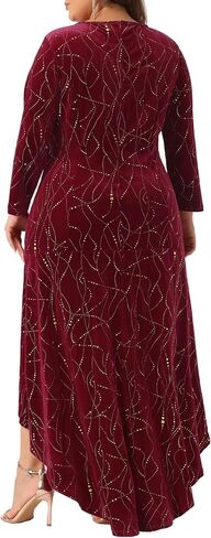 Agnes Orinda Plus Size Dresses for Women 3/4 Sleeves Mermaid High Low Hem Maxi Velvet Formal Dress in Saudi Arabia