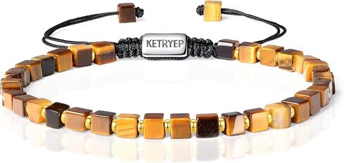 Mens Beaded Bracelets 4mm Square Natural Stone Bracelets for Men Black Onyx Matte Agate Tiger Eyes Lava Rock Hematite Bracelets for Men Christmas Birthday Gifts for Him in Kuwait