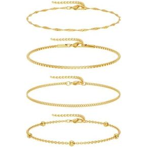 Gold Bracelets Sets for Women,14K Real Gold Plated Link Chain Bracelets Cuban Link Paperclip Bead Bracelet,Trendy Thin Dainty Stackable Jewelry Bracelet for Women