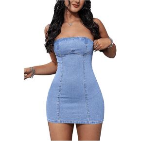 Floerns Women's Sleeveless Strapless Mini Tube Dress Bodycon Streetwear Denim Dresses