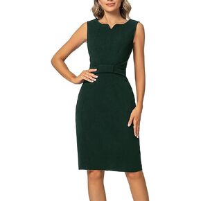 MINTLIMIT Women Sheath Dress Notch V Neck 3/4 Sleeve Bow Waist Wear to Work Pencil Dresses