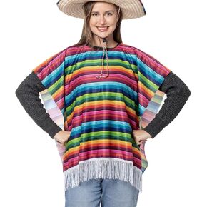Lastclream Mexican Serape Poncho Costume for Women Cinco De Mayo Mexican Fiesta Ponchos for Adults (Only Poncho)