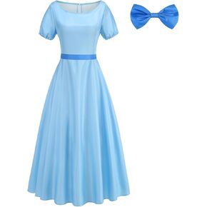 Adult Costume Princess Dress for Women Halloween Cosplay Princess Blue Costume Dress with Bow Belt