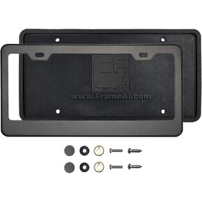 Silicone Back Guard License Plate Holder Matte Flat Black License Plate Frame T304 Stainless Steel + Metal Screw Caps