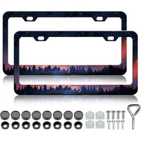Blue Lightning License Plate Frame - 2 PSC Funny Thunder Aluminum Metal License Plate Frame, Rust-Proof Waterproof Car Decorative Tag Frames for Standard Us 12x6 Inch