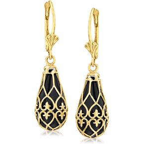 Ross-Simons Black Onyx Teardrop Earrings in 14kt Yellow Gold