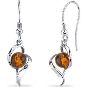 Peora Genuine Baltic Amber Open Spiral Dangle Earrings for Women 925 Sterling Silver, Round Shape, Rich Cognac Color, Fishhooks, Real Baltic Amber Earrings for Adults,