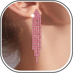 EleQueen Rhinestone Chandelier Statement Tassel Earrings for Women, Linear Drop Dangle Earrings Costume Jewelry Wedding Bridal Party Blue Blue-Tone