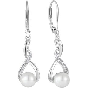 Freshwater Pearl Drop Earrings for Women 925 Sterling Silver Infinity Dangle Leverback Earrings Pearl Jewelry Gifts for Her