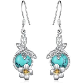 Dragonfly Earrings S925 Sterling Silver Turquoise Dragonfly Dangle Earrings Western Jewelry Gifts for Women