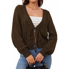 SOLY HUX Women's Long Sleeve Tie Front Cardigan Sweaters V Neck Knitted Fall Winter Outerwear Tops