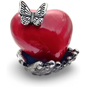 Butterfly Heart Cremation Urn with Hand Stand, Memorial Keepsake for Loved Ones, Elegant and stylish Red Finish