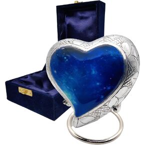 Galaxy Heart Urns for Human Ashes, Funeral Cremation Urn Blue Starry Sky Color with Velvet Box