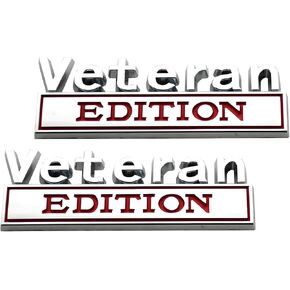 Pair Set Veteran Edition Emblem 3D Letters Badge Decal Replacement for Vehicle, Truck, SUV, Door Decoration (Silver Black)