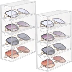 2 Pcs Acrylic Sunglasses Organizer Clear Eyeglasses Case, Eyewear Storage Display Case, Stackable Eyeglasses Holder Acrylic Organizers for Organizing Eyeglass, Hair Ties, Accessories