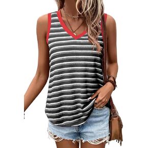 EVALESS Casual V Neck Tank Top for Women 2025 Loose Fit Striped Tank Tops Cute Summer Sleeveless Tops Knit Shirts Basic Tanks