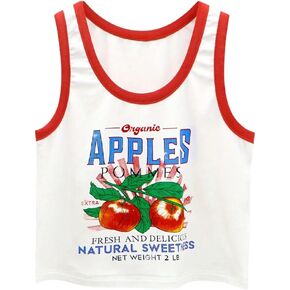 WDIRARA Women's Y2k Graphic Crop Tank Tops Scoop Neck Ribbed Knit Slim Fit Tops