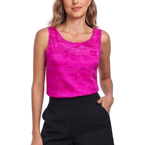 Wantschun Womens Silk Satin Tank Tops Round Neck Jacquard Camisole Summer Basic Tank Shirt Sleeveless Blouse