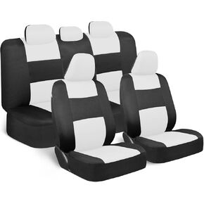 BDK PolyPro Car Seat Covers Full Set in White/Black – Front and Rear Split Bench Seat Protectors, Easy to Install, Interior Covers for Auto Truck Van SUV