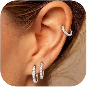 Shownee Tassel Chain Small Gold Hoop Dangle Earring For Women Girl Huggie Earring Heart Star CZ 14K Gold Plated Fashion Jewelry Friendship Gift For Teen Girls