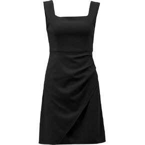 Xintianji Womens Casual Square Neck Sleeveless Tank Dresses Ruched Wrap Short Dress Bodycon Summer Sundresses