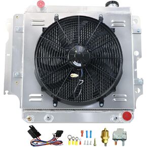 Full Aluminum Radiator for 1987-2006 Jeep TJ/YJ Wrangler Chevy V8 2.4 2.5 4.0 4.2 L4 L6 Engine, 3 Row Core Cooling Radiators with Electric Fan Shroud Thermostat Kit